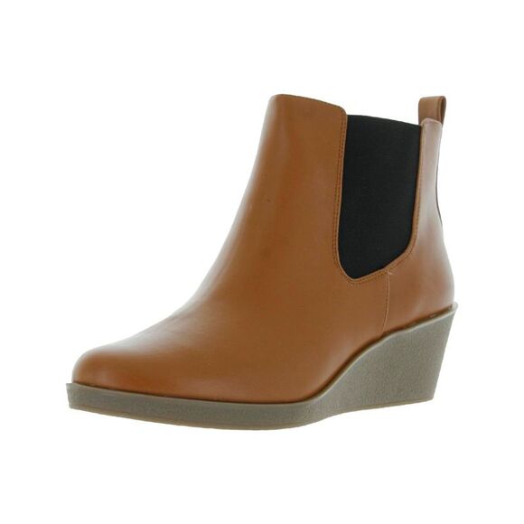 AEROSOLES Shoes - AEROSOLES Womens Beige Goring Pull Tab Brandi Round Toe Wedge Booties 8 M